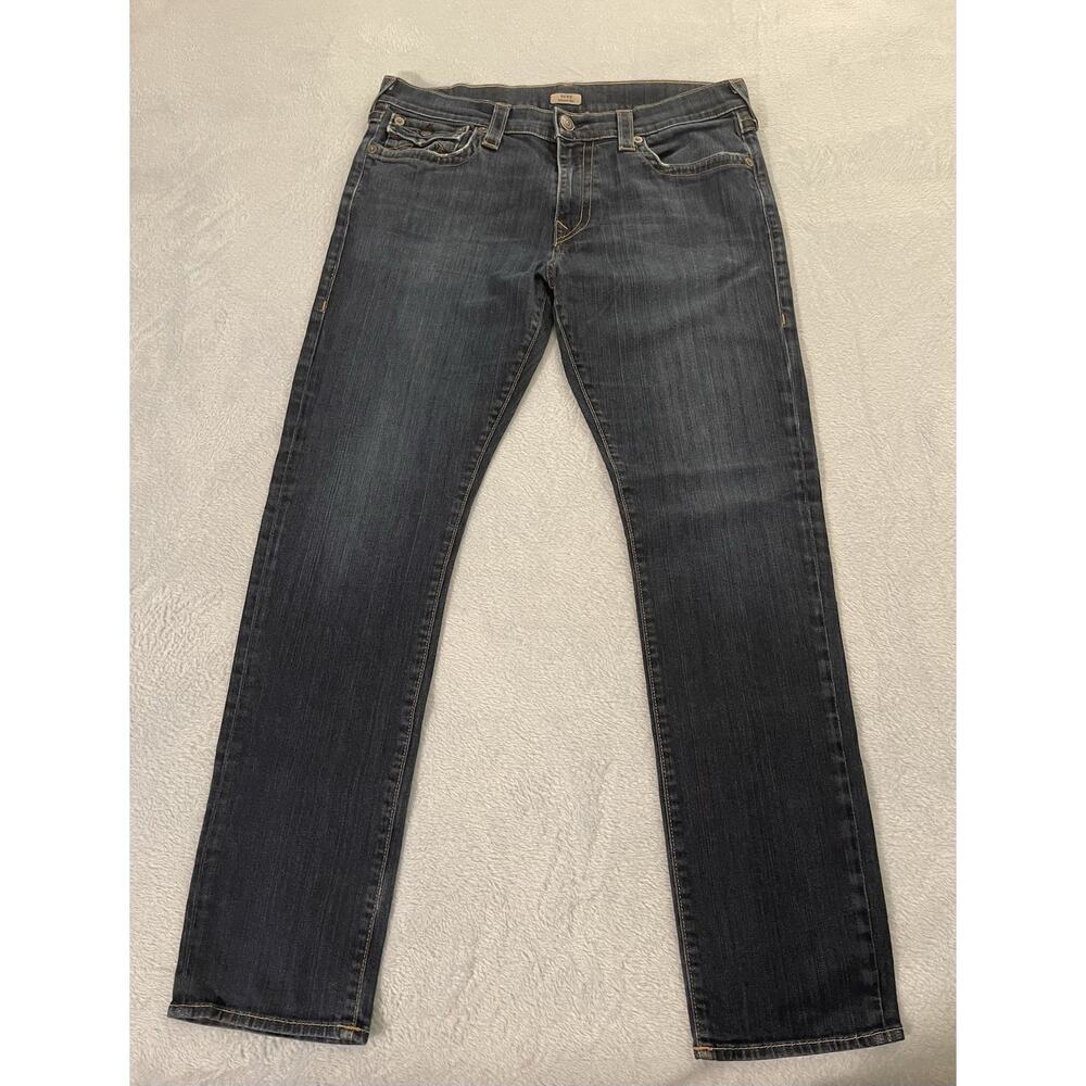 True Religion Jeans Geno Relaxed Slim Mens Size 36Wx32L Blue Dark Wash SN